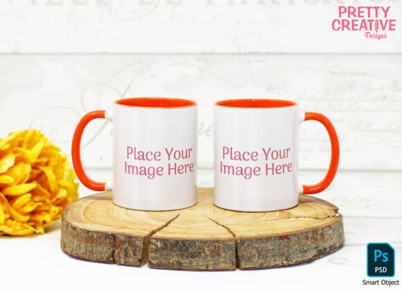 Download Orange Handle Twin Mug Smart PSD Mockup - Premium Resources